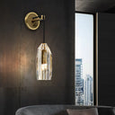 Geometric Brass Wall Lamp With Clear K9 Crystal - Modern 1-Head Led Fixture For Living Room