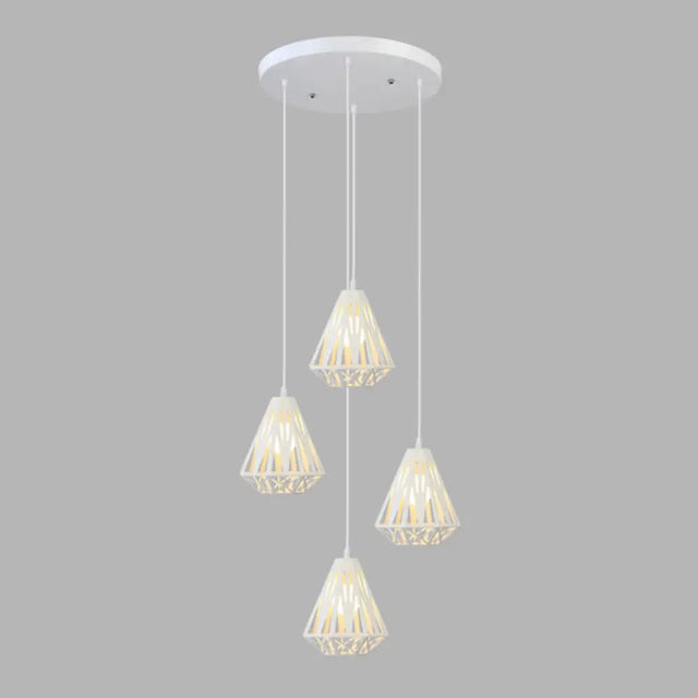 Geometric Cage Staircase Multi Ceiling Light - Metallic Suspension Fixture 4 / White B