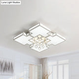 Geometric Ceiling Lamp With Integrated Led And Crystal Ball Accent - 19.5’/23.5’ Wide White