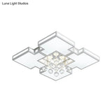 Geometric Ceiling Lamp With Integrated Led And Crystal Ball Accent - 19.5’/23.5’ Wide White