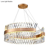 Geometric Chandelier With K9 Strip Crystal Led Suspension Lighting In Rose Gold Simplicity At Its