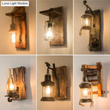 Geometric Country Style Wooden Wall Sconce - Brown Light Fixture For Corridor