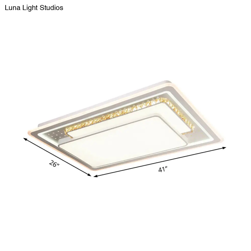 Geometric Crystal Led Ceiling Light For Living Room: Minimal Rectangle Flush Mount With Leaf