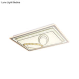 Geometric Crystal Led Ceiling Light For Living Room: Minimal Rectangle Flush Mount With Leaf