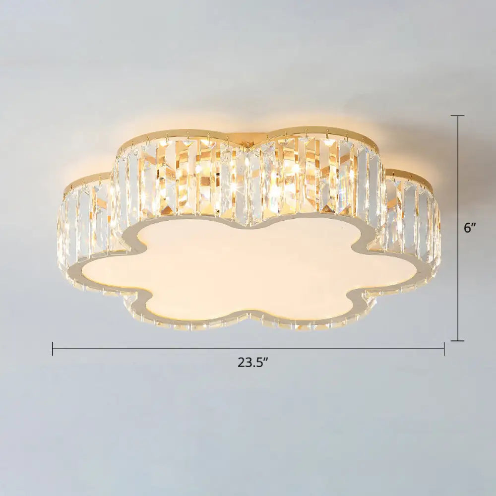 Geometric Crystal Led Flushmount Ceiling Light With Simple Champagne Style / 23.5’ Flower
