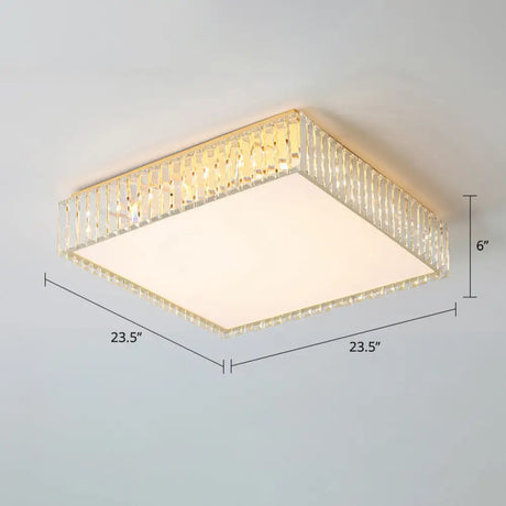 Geometric Crystal Led Flushmount Ceiling Light With Simple Champagne Style / 23.5’ Square Plate