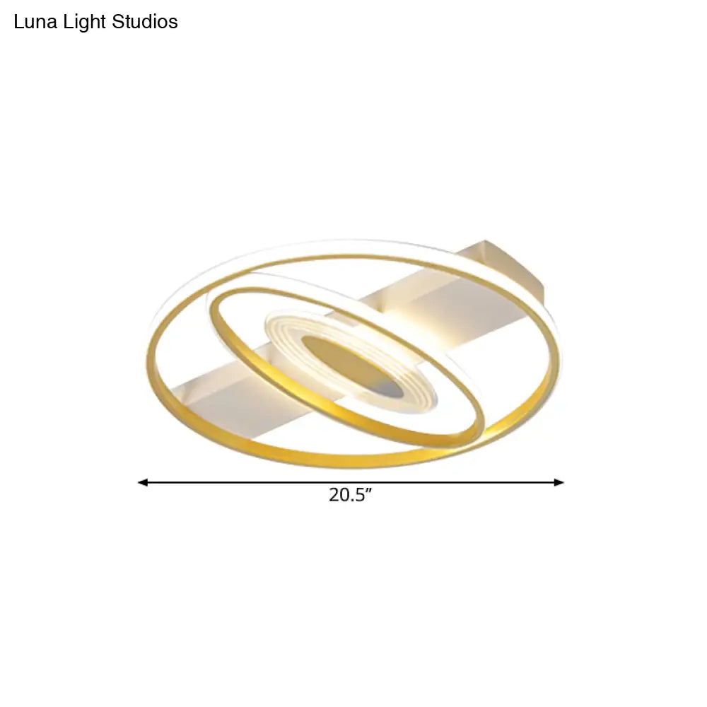 Geometric Flush Mount Led Ceiling Light In Minimal Metal Gold - 16.5’/20.5’ W