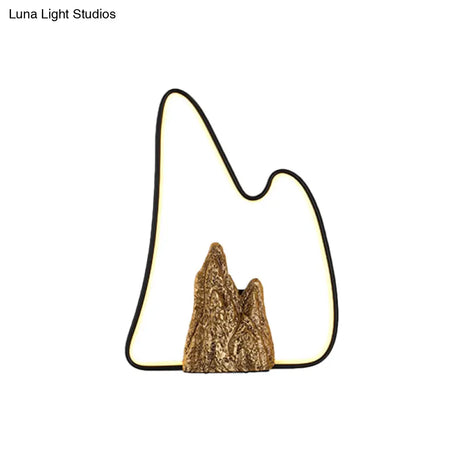 Geometric Ironic Mural Light: Led Oriental Black-Gold Wall Lamp With Mountain Pattern