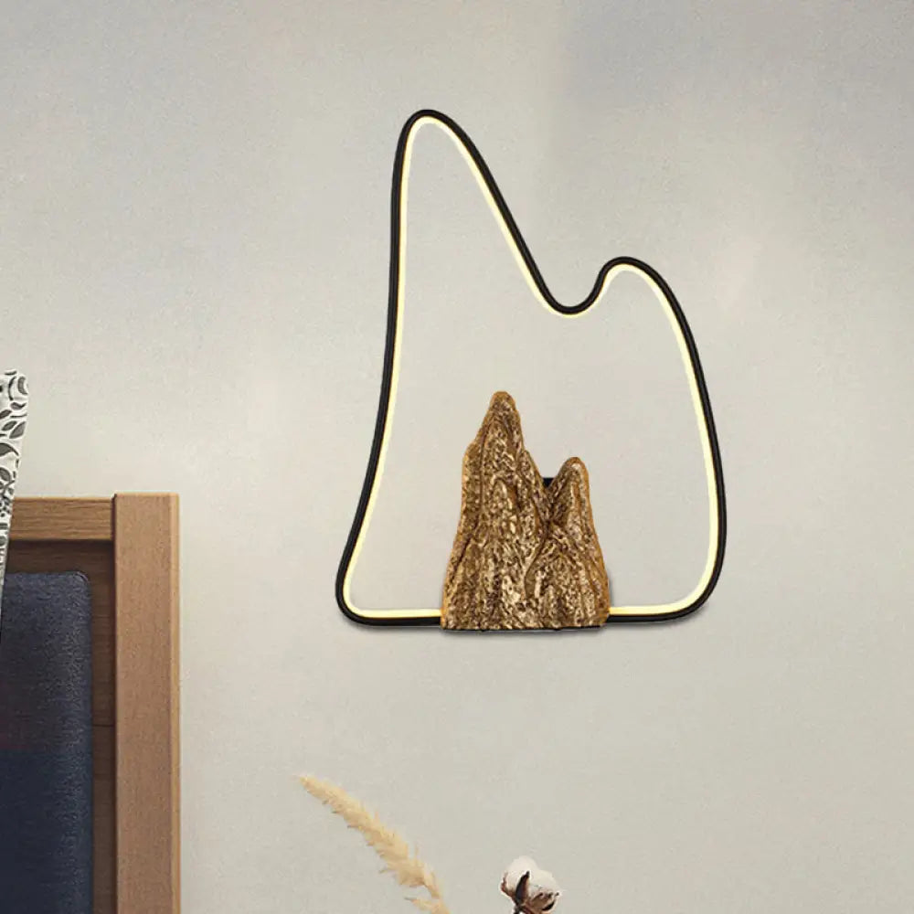 Geometric Ironic Mural Light: Led Oriental Black-Gold Wall Lamp With Mountain Pattern / B