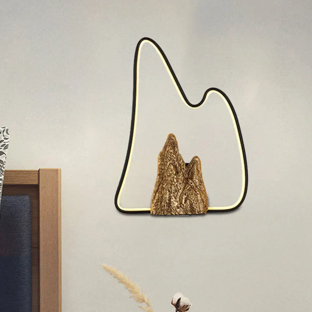 Geometric Ironic Mural Light: Led Oriental Black-Gold Wall Lamp With Mountain Pattern / B
