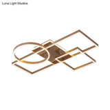 Geometric Led Ceiling Lamp In Golden/Coffee - Warm/White Light 20.5’/34’ L