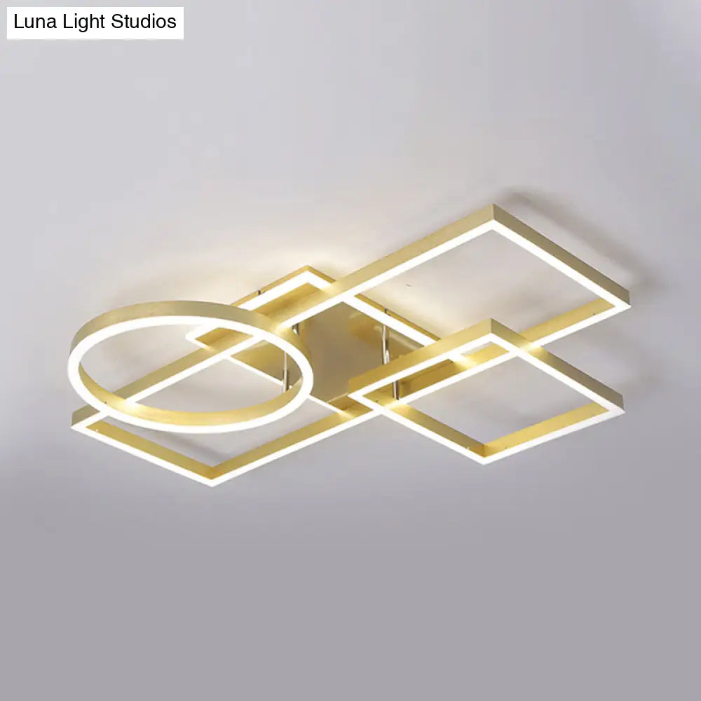 Geometric Led Ceiling Lamp In Golden/Coffee - Warm/White Light 20.5’/34’ L