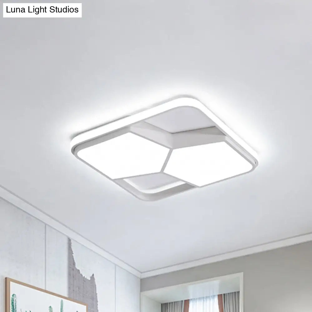 Geometric Led Ceiling Light In Black/White Acrylic - Contemporary Flush Mount Lamp For Bedroom With