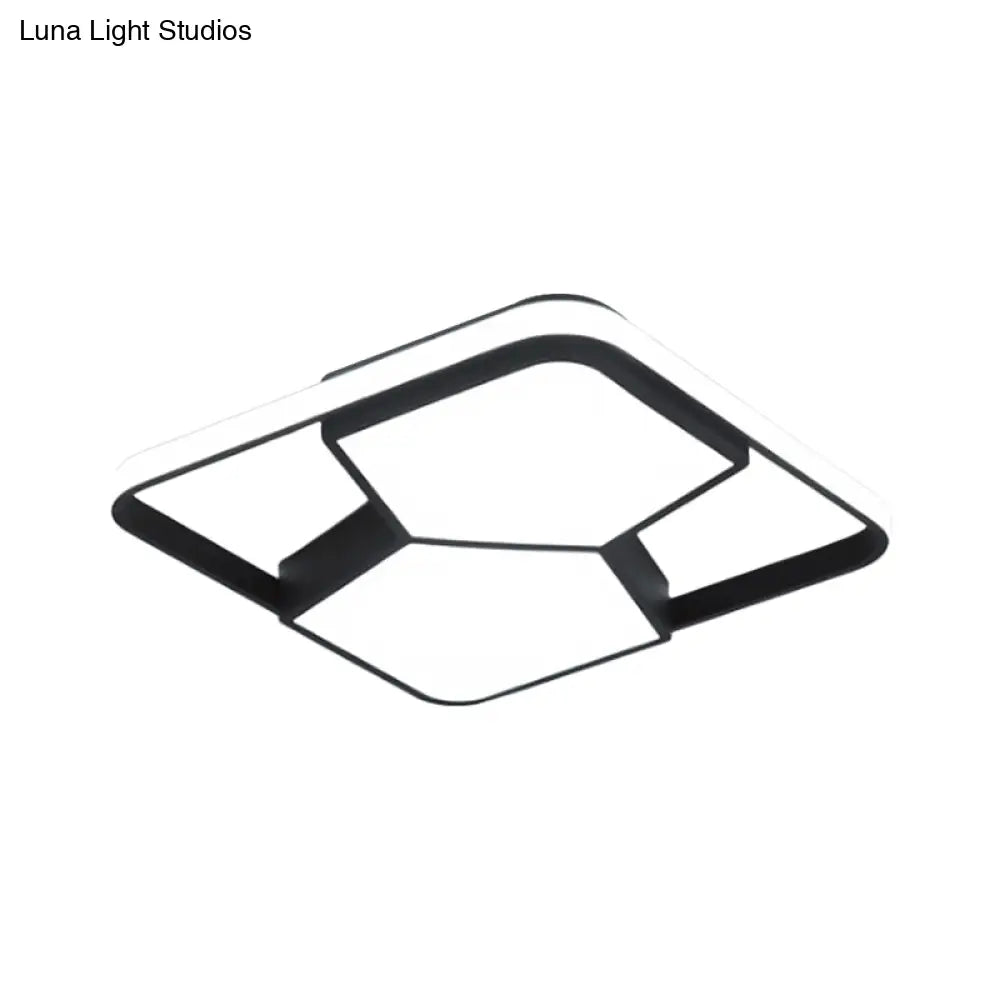 Geometric Led Ceiling Light In Black/White Acrylic - Contemporary Flush Mount Lamp For Bedroom With