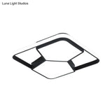 Geometric Led Ceiling Light In Black/White Acrylic - Contemporary Flush Mount Lamp For Bedroom With