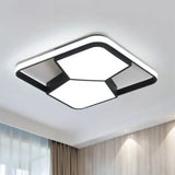 Geometric Led Ceiling Light In Black/White Acrylic - Contemporary Flush Mount Lamp For Bedroom With