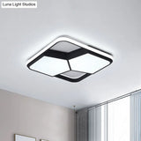 Geometric Led Ceiling Light In Black/White Acrylic - Contemporary Flush Mount Lamp For Bedroom With