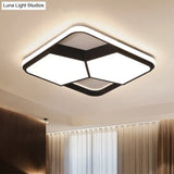 Geometric Led Ceiling Light In Black/White Acrylic - Contemporary Flush Mount Lamp For Bedroom With