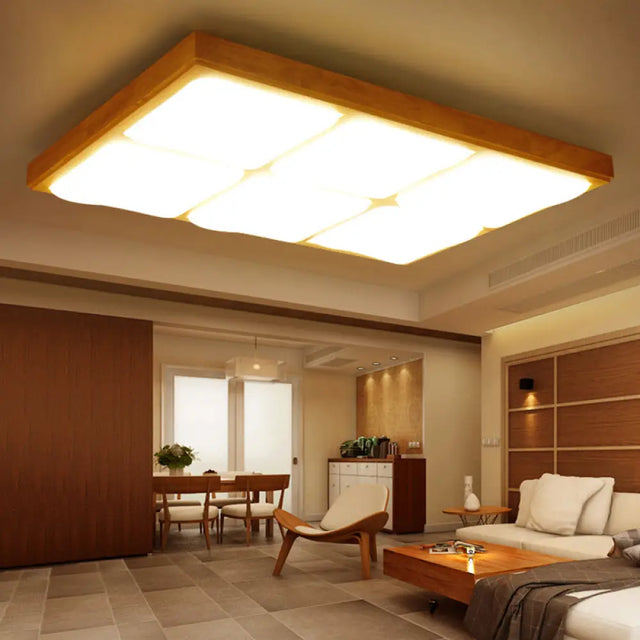 Geometric Led Wood Flush Mount Ceiling Light For Bedroom - Simplicity Design