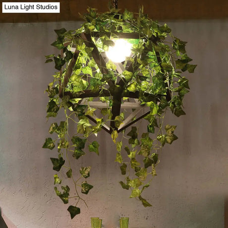 Geometric Metal Led Pendant Light With Plant Decor In Black