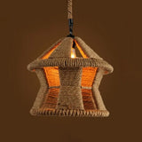 Geometric Pendant Light Kit - Industrial Beige Rope Hanging Lighting For Dining Room / A