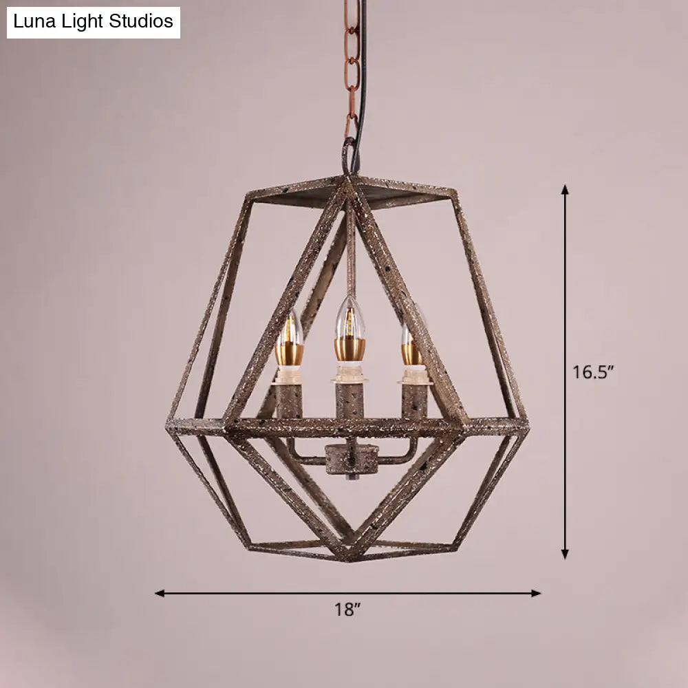 Geometric Rust Pendant Light - Classic Metal Chandelier For Dining Room With Candle Shade (3 Lights)