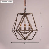 Geometric Rust Pendant Light - Classic Metal Chandelier For Dining Room With Candle Shade (3 Lights)
