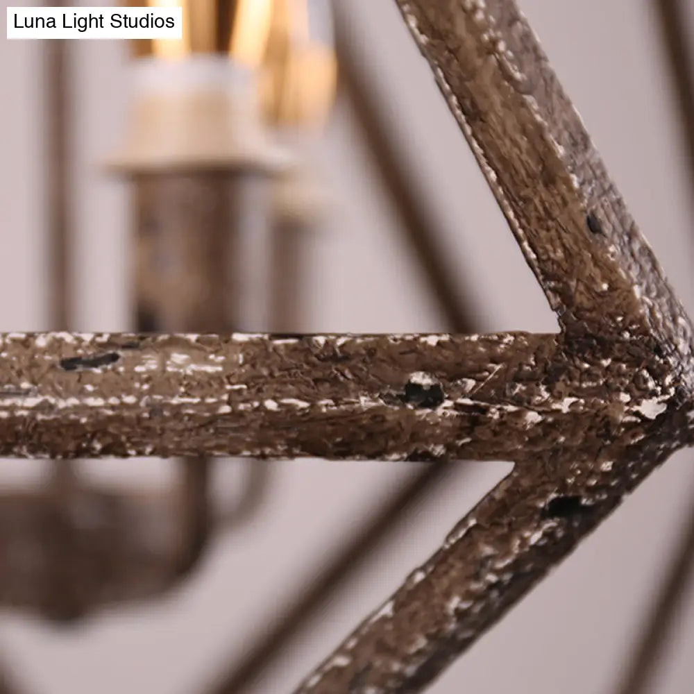 Geometric Rust Pendant Light - Classic Metal Chandelier For Dining Room With Candle Shade (3 Lights)