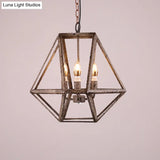 Geometric Rust Pendant Light - Classic Metal Chandelier For Dining Room With Candle Shade (3 Lights)