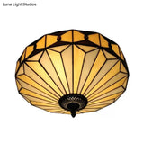 Geometric Stained Glass Ceiling Light For Bedroom - 2-Light Flush Mount Fixture Mission Style