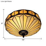 Geometric Stained Glass Ceiling Light For Bedroom - 2-Light Flush Mount Fixture Mission Style