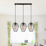 Geometric Vintage Ceiling Pendant Lamp - Metallic Black Suspended Light With 3 Bulbs Cage Shade