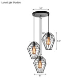 Geometric Vintage Ceiling Pendant Lamp - Metallic Black Suspended Light With 3 Bulbs Cage Shade