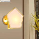 Geometric Wall Lamp With Opaline Glass In Gold Finish - Bedroom Lighting