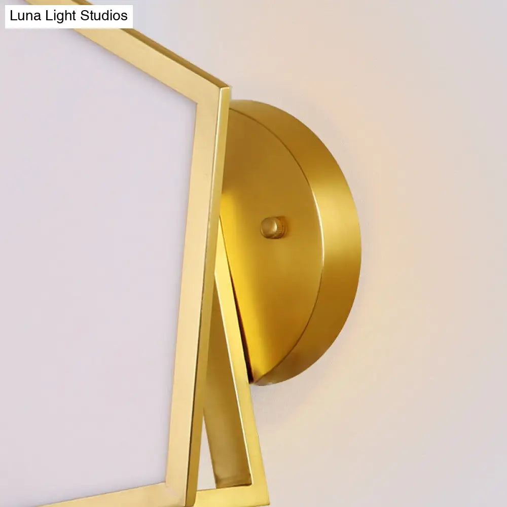 Geometric Wall Lamp With Opaline Glass In Gold Finish - Bedroom Lighting