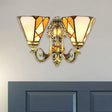 Geometric Wall Sconce Tiffany Style Stained Glass 2-Head Lamp In Beige
