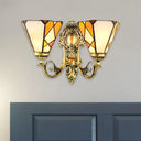 Geometric Wall Sconce Tiffany Style Stained Glass 2-Head Lamp In Beige