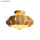 Geometric Wood Led Flush Mount Spotlight With White Glass Shade