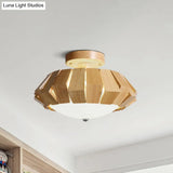 Geometric Wood Led Flush Mount Spotlight With White Glass Shade
