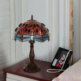 Giedi - Laburnum Table Light 1-Light Red Glass Tiffany Nightstand Lamp With Gem-Like Cabochons In
