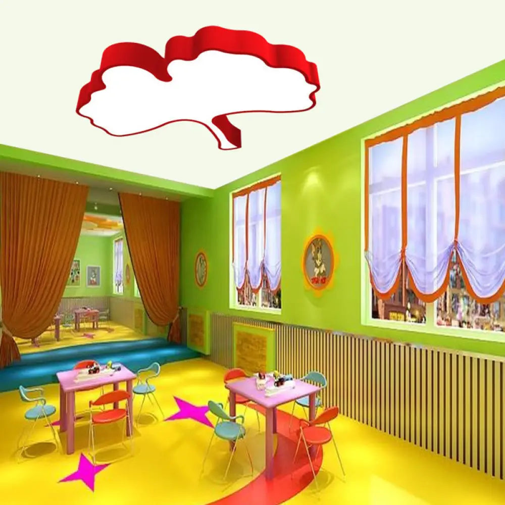 Ginkgo Leaf Led Ceiling Light In Macaron Metal Red/Yellow/Blue - Nursery Flush Mount
