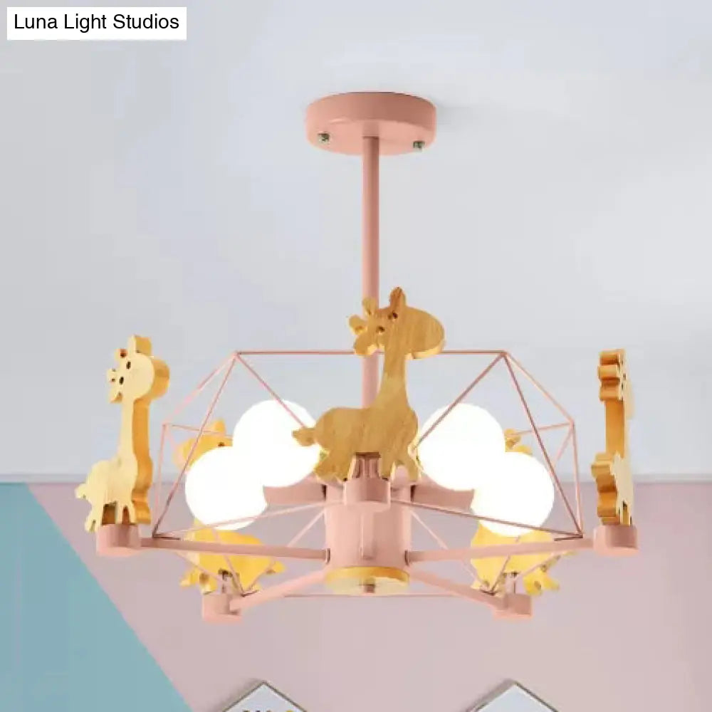 Giraffe 5-Head Kids Semi Flush Mount Wire Frame Ceiling Light For Childs Bedroom - Metallic Finish