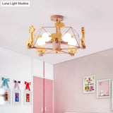 Giraffe 5-Head Kids Semi Flush Mount Wire Frame Ceiling Light For Childs Bedroom - Metallic Finish