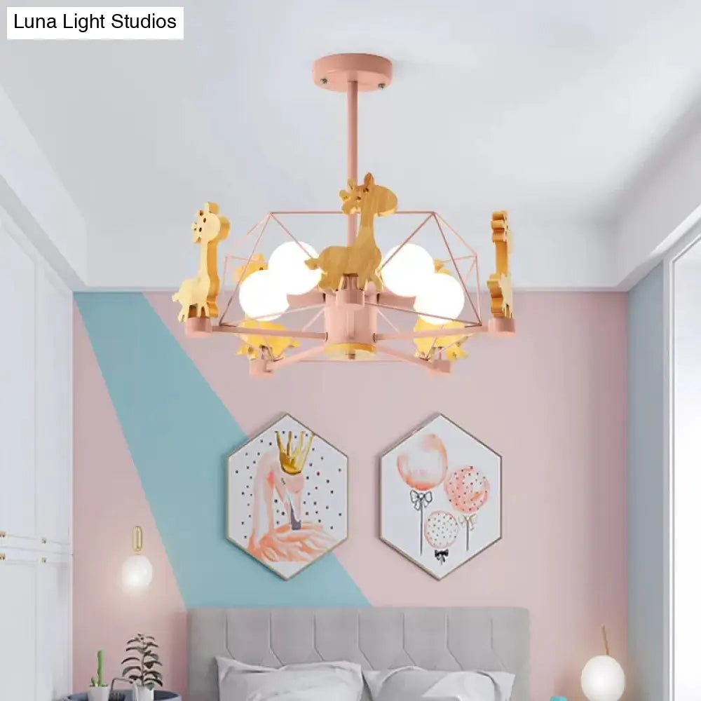 Giraffe 5-Head Kids Semi Flush Mount Wire Frame Ceiling Light For Childs Bedroom - Metallic Finish