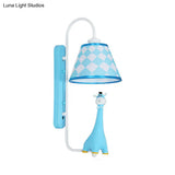 Giraffe Wall Sconce With Animal-Print Fabric Shade Perfect For Study Room Lighting