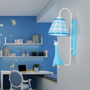 Giraffe Wall Sconce With Animal-Print Fabric Shade Perfect For Study Room Lighting Blue