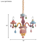 Girls Bedroom Pendant Lighting: Kids Crystal Chandelier With Curved Arm - Pink 3/5/6-Bulb Option