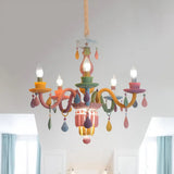 Girls Bedroom Pendant Lighting: Kids Crystal Chandelier With Curved Arm - Pink 3/5/6-Bulb Option 5 /