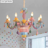 Girls Bedroom Pendant Lighting: Kids Crystal Chandelier With Curved Arm - Pink 3/5/6-Bulb Option