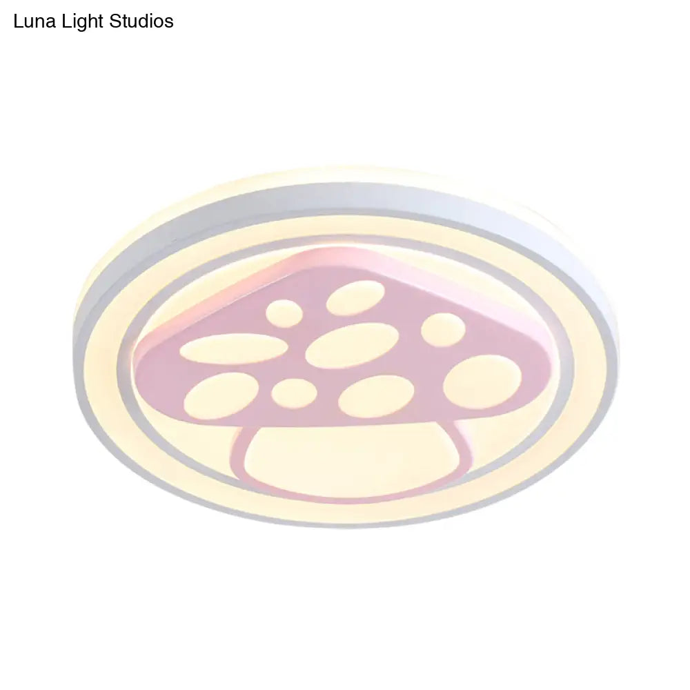 Girls Pink Cartoon Led Ceiling Lamp With Cute Pattern Acrylic Flush Mount Light